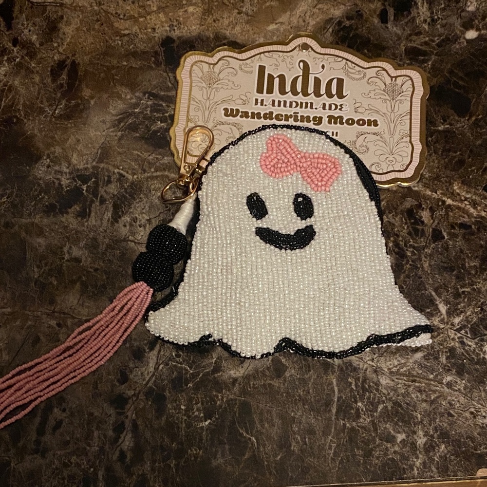 Beaded Ghost Keychain with Pink Bow - Picture 3 of 3